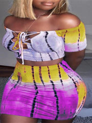 Load image into Gallery viewer, Crop Top Off Shoulder Lace Up Top and Skirt
