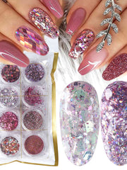 Load image into Gallery viewer, Mix Glitter Nail Flakes Set (8 containers)
