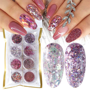Mix Glitter Nail Flakes Set (8 containers)