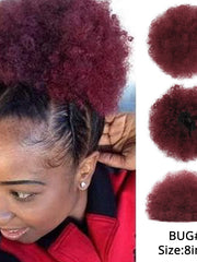 Load image into Gallery viewer, Short Afro Kinky Curly Ponytail Clip in on 
