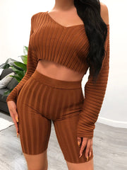 Load image into Gallery viewer, Deep V  Crop Top &amp; Shorts
