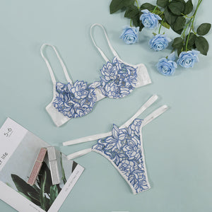 Floral Embroidered Bra & Strappy Panties