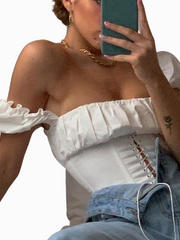 Load image into Gallery viewer, Off Shoulder Lace Up Blouse
