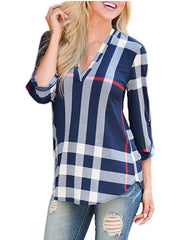 Load image into Gallery viewer, Plaid V-Neck Blouse
