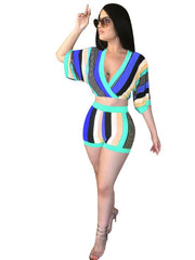 Load image into Gallery viewer, Two Piece Striped Top &amp; Bodycon Shorts
