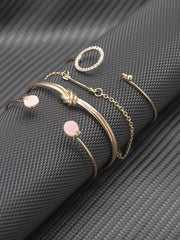 Load image into Gallery viewer, Classic Arrow Knot Round Crystal Gem  Adjustable Open Bracelet Set (4pcs ) - vendach
