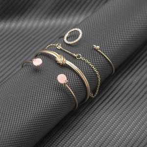 Classic Arrow Knot Round Crystal Gem  Adjustable Open Bracelet Set (4pcs ) - vendach