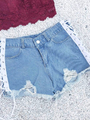 Load image into Gallery viewer, Side Laced Jean Shorts
