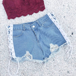 Side Laced Jean Shorts