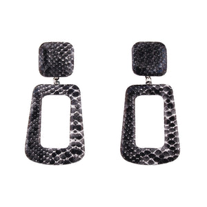 Leather Snake Print Drop Earrings