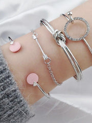 Load image into Gallery viewer, Classic Arrow Knot Round Crystal Gem  Adjustable Open Bracelet Set (4pcs ) - vendach
