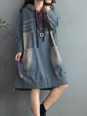 Load image into Gallery viewer, Oversized Hoodie Denim Dresses
