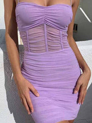 Load image into Gallery viewer, Sheer Midsection Ruched Dress
