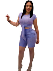 Load image into Gallery viewer, Tied Waist Top and Long Short Set
