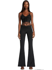 Load image into Gallery viewer, Drawstring Halter Top and High Waist Flare Pants
