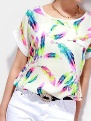 Load image into Gallery viewer, Short Sleeved Chiffon Blouse with Feathers
