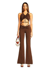 Load image into Gallery viewer, Drawstring Halter Top and High Waist Flare Pants

