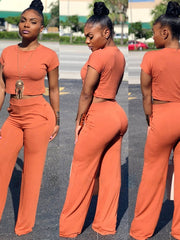 Load image into Gallery viewer, Crop Top T-shirt and Wide Leg Pants Set
