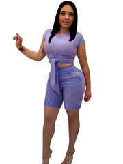 Load image into Gallery viewer, Tied Waist Top and Long Short Set
