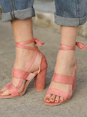 Load image into Gallery viewer, Wrap Around Tie Thick High Heels
