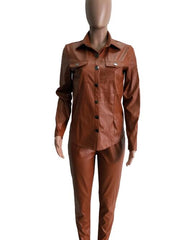 Load image into Gallery viewer, Long Sleeve Top and Pant Pu leather - vendach
