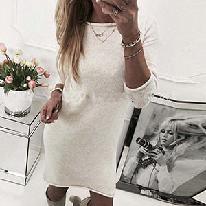 Long Sleeve Solid Color Loose Casual Dresses