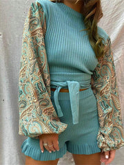 Load image into Gallery viewer, Two-Piece Short and Lantern Sleeve Top Set
