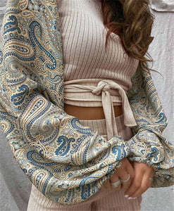 Two-Piece Short and Lantern Sleeve Top Set
