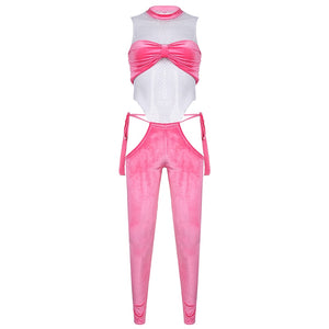 Mixed Style Mesh Bodysuit & Pants Set