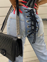 Load image into Gallery viewer, Back Laced-Up Denim Jeans
