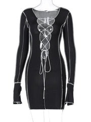 Load image into Gallery viewer, Lace Up Deep V Neck Bodycon Dress
