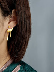 Load image into Gallery viewer,  Bee and Dripping Honey Asymmetric Sterling Silver Earrings Gold Plated
