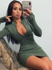 Load image into Gallery viewer, V-neck Zipper Bodycon Dress
