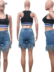 Load image into Gallery viewer, High Waist Tassel Jeans Shorts
