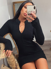 Load image into Gallery viewer, V-neck Zipper Bodycon Dress
