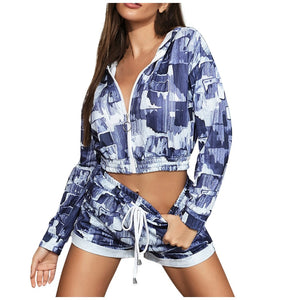 Two-Piece Tie Dye Zippered Hoodie and Short Set