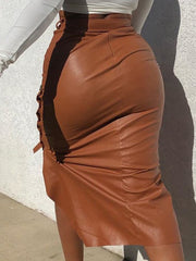 Load image into Gallery viewer, Asymmetrical Faux Leather Skirt
