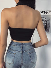 Load image into Gallery viewer, Sexy V Neck Zipper Backless Crop Top 
