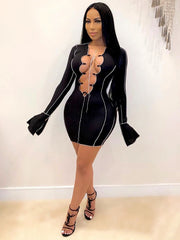 Load image into Gallery viewer, Lace Up Deep V Neck Bodycon Dress
