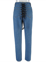 Load image into Gallery viewer, Back Laced-Up Denim Jeans
