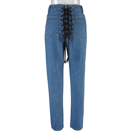 Back Laced-Up Denim Jeans