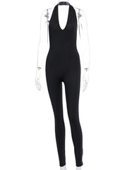 Load image into Gallery viewer, Simenual Solid Bodycon Halter Women Long Jumpsuits Skinny Backless Sleeveless Workout Overalls Sportswear Fashion Basic Jumpsuit

