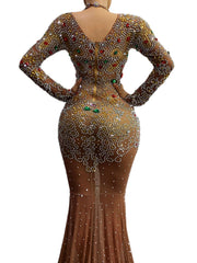 Load image into Gallery viewer, Multi-color Flashing Rhinestones Transparent Long Dress (one size) - vendach