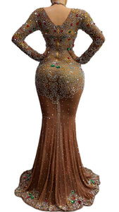 Multi-color Flashing Rhinestones Transparent Long Dress (one size) - vendach