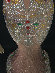 Load image into Gallery viewer, Multi-color Flashing Rhinestones Transparent Long Dress (one size) - vendach