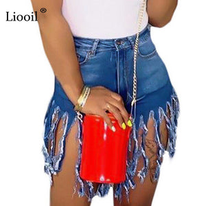 High Waist Tassel Jeans Shorts