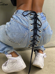 Load image into Gallery viewer, Back Laced-Up Denim Jeans
