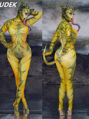 Load image into Gallery viewer, Halloween Animal Cosplay Costume Lady Nightclub Role Playing Costume Lizard Pattern Printing Jumpsuit Club Party Show Jumpsuits