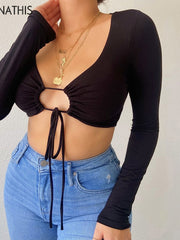 Load image into Gallery viewer, Front Tie Long Sleeve Tops
