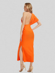 Load image into Gallery viewer, Asymmetric Sleeve Side Slit Dress
